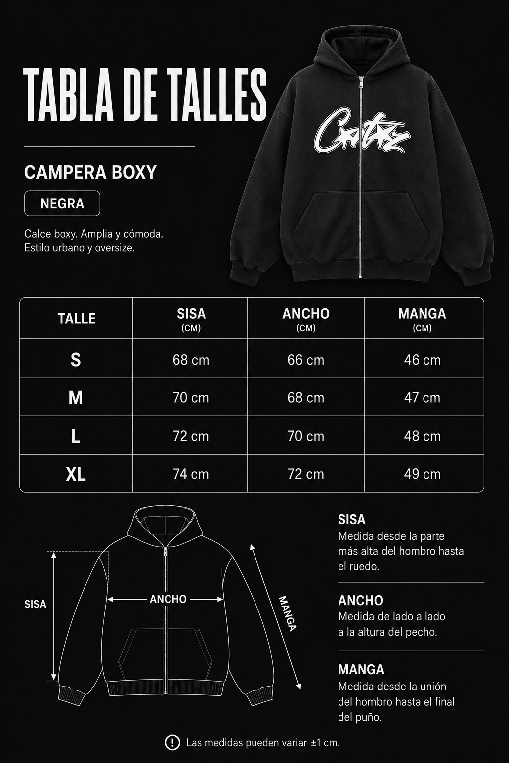 Campera Cortez Garage — Detalle de capucha doble tela y cierre premium